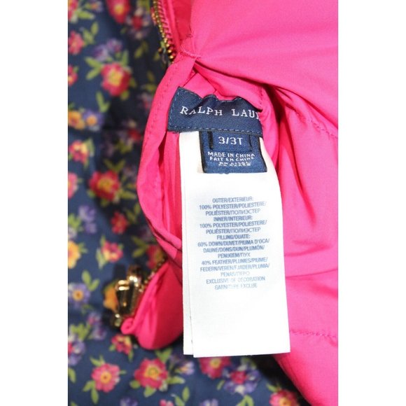 Ralph Lauren Reversible Pink / Blue Floral Toddler zip Down Puffy Vest 3/3T VGC - Picture 7 of 7